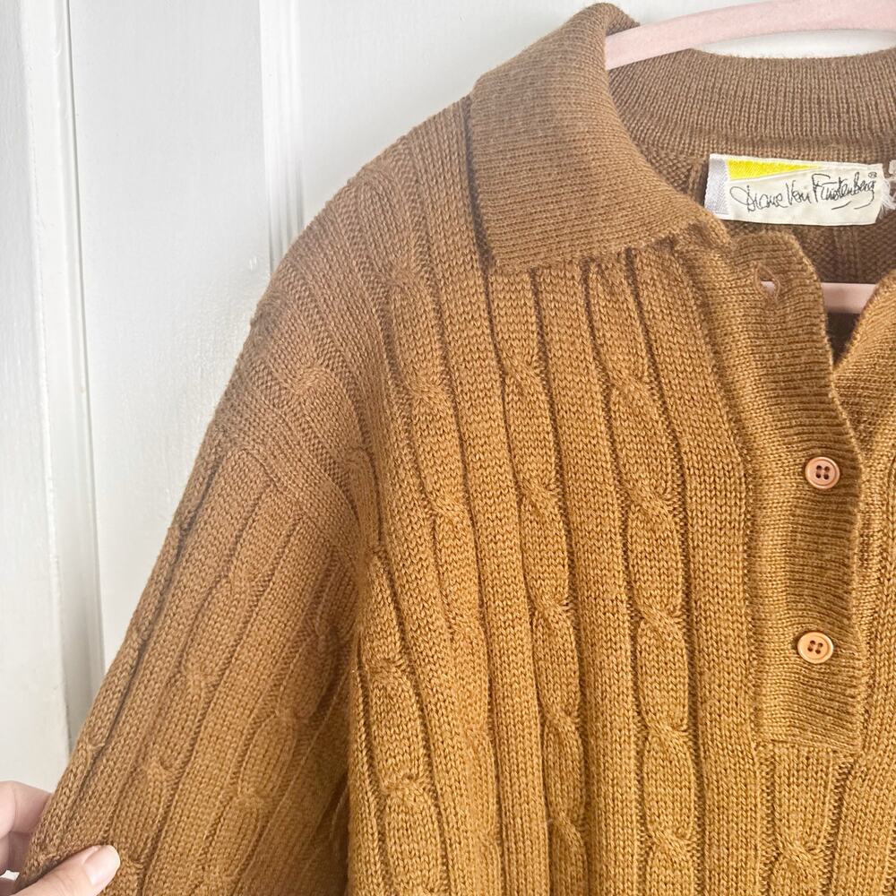 VTG Diane Von Furstenberg Collared Cable Knit Ribbed Polo Pullover Sweater M - Picture 12 of 13